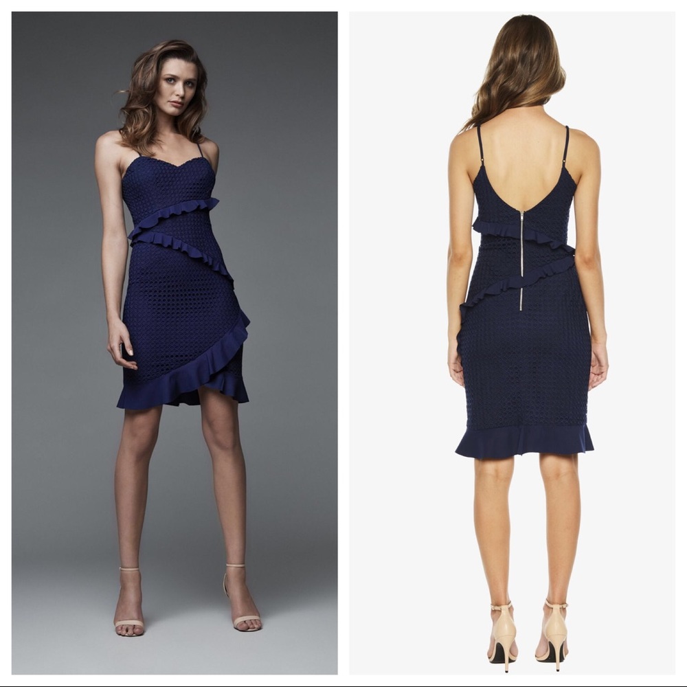 Bardot | NWT Fae Eyelet Lace Ruffle Mini Dress | Navy | 4